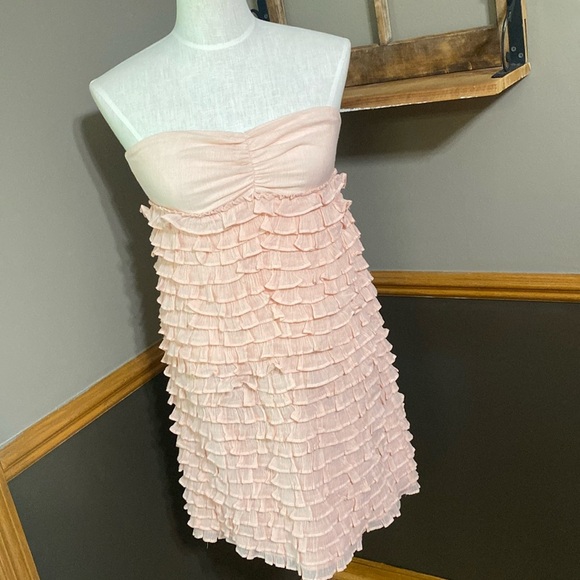 J. Crew light pink ruffle strapless knee length dress size s NWT - Picture 1 of 8